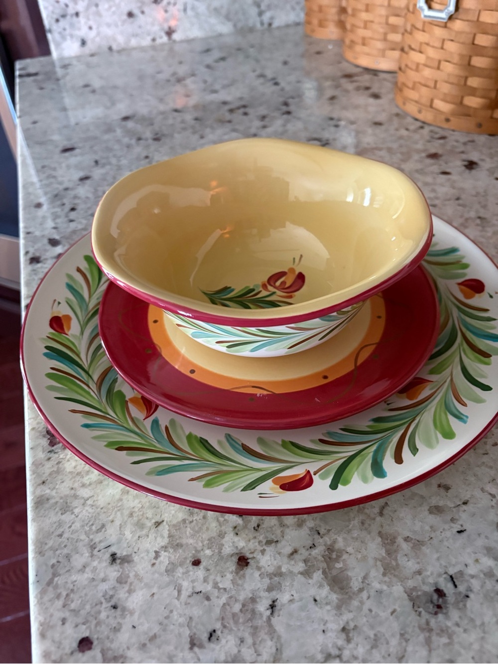 Gail Pittman  Floral Ceramic Bowl, Salad and Dinner Plate Set 6 of each